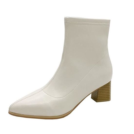 Bottes Femme Cuir Blanc Cassé OFFICE - Pointure UK 7, Talon Moyen 5-7,5 Cm, Neuves Avec Emballage