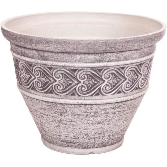 Pot De Fleurs Rond En Plastique Garronda - Gris - Diamètre 28 Cm Hauteur 20 Cm - Léger Et Percé - Pour Intérieur Et Extérieur