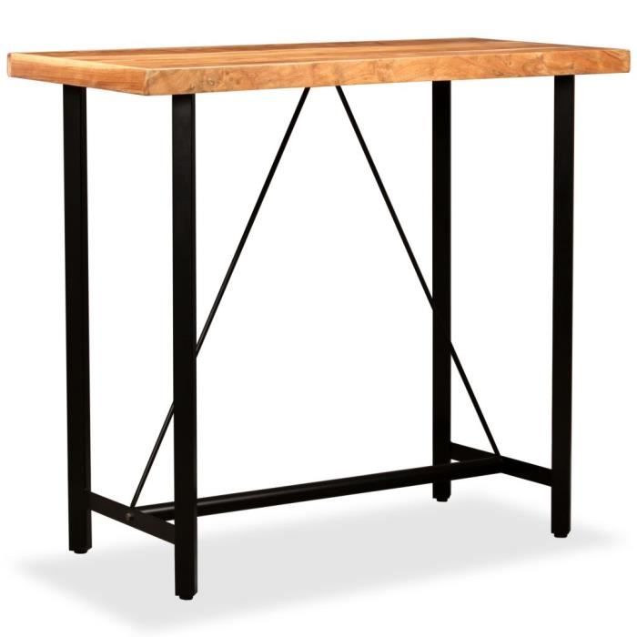 LEU Tables à manger Bois d'acacia massif, acier Table de bar Bois massif d'acacia 120x60x107 cm Brun