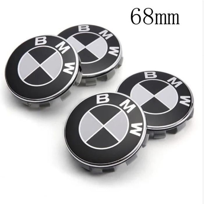 4 Logo BMW Noir et blanc 68mm Centre De Roue Cache Moyeu Jante emblème jantes insigne