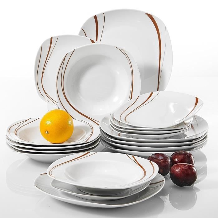 Veweet BONNIE 18pcs Assiettes Service de Table Pocelaine Assiettes Plates Assiette Creuse Assiette à Dessert Vaisselles