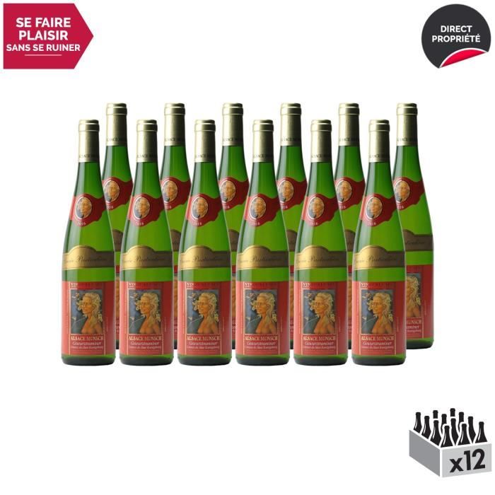 Alsace Gewurztraminer Cuvée Particulière Blanc 2016 - Lot de 12x75cl - Alsace Munsch - Vin AOC Blanc d' Alsace - Cépage