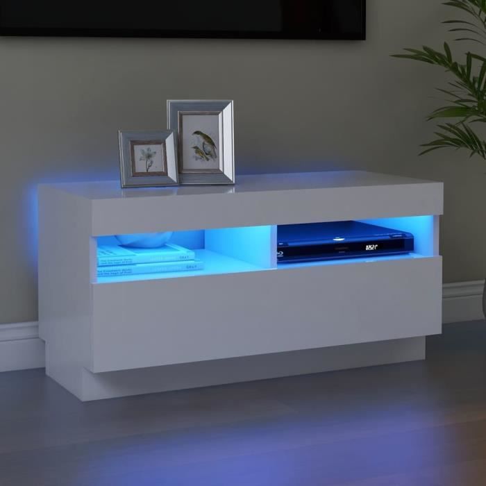 MAGIC®Meuble banc TV - Meuble TV avec lumières LED-Meuble Television moderne Blanc 80x35x40 cm Meuble de salon,80 x 35 x 40 cm Haut