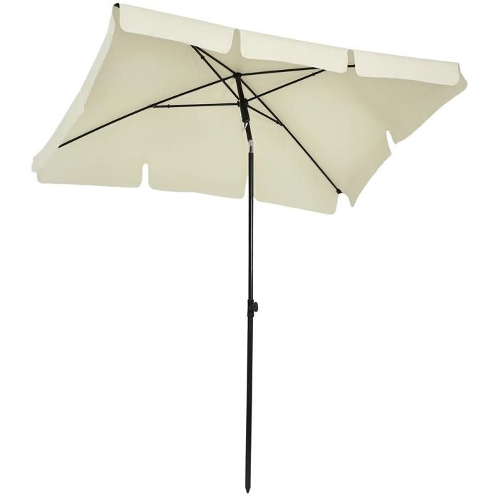 Parasol rectangulaire inclinable alu acier polyester haute densité diamètre 2 m beige clair neuf 16CW