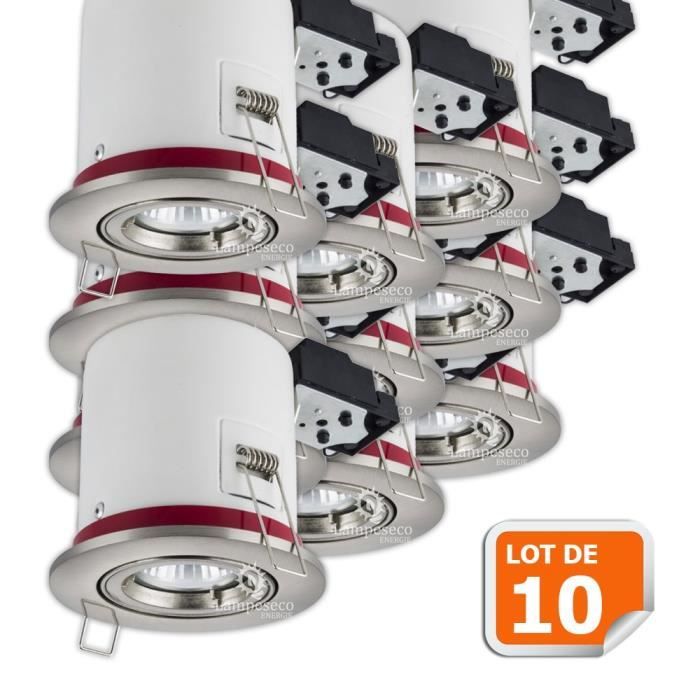 Lot de 10 Support de spot BBC Orientable Alu Brossé 100mm avec douille GU10 ref. 819