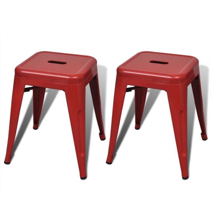SALON*7772Parfait Lot de 2 Tabouret de Bar Design Industriel - Tabourets empilables Tabouret Haut Chaise de Bar Rouge Métal
