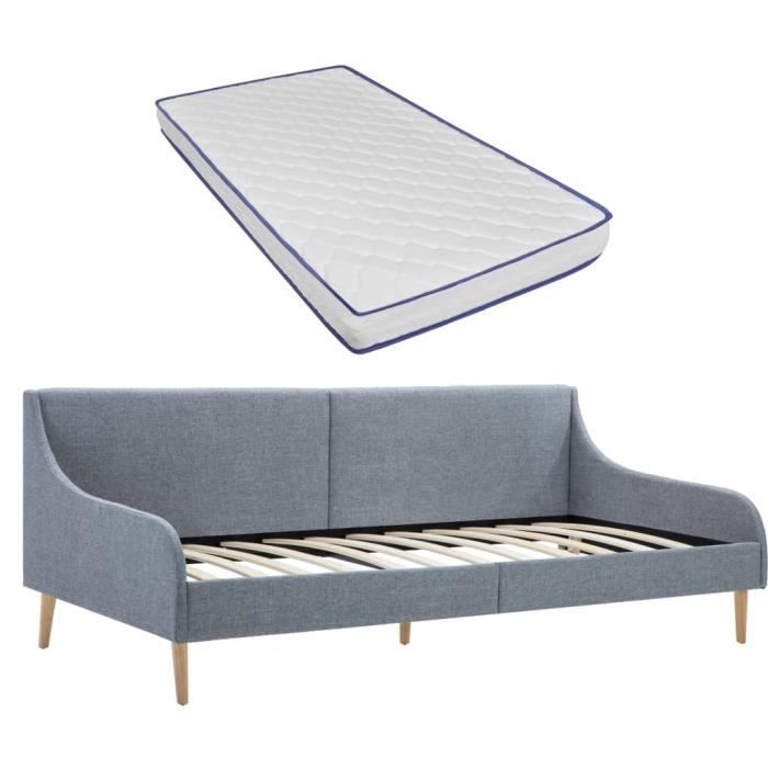 Cadre de lit de jour Canapé-lit avec matelas en mousse Gris clair Tissu