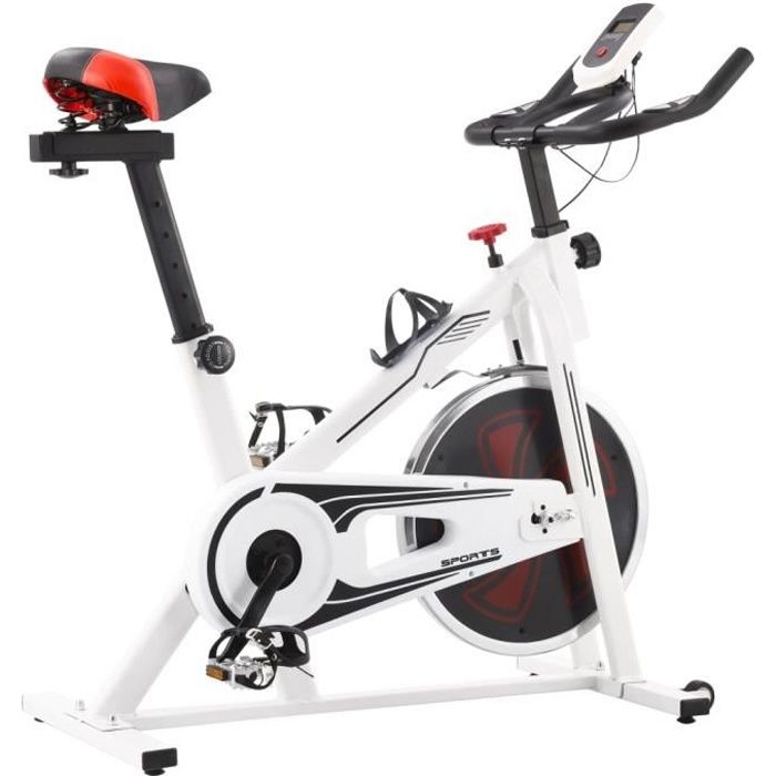 Vélo d'appartement-Vélo Cardio Biking spinning d'Exercice avec capteurs de pouls Maison Entraînement Gym- Blanc et rouge -97 x 46 x