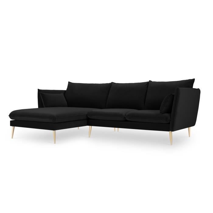 Canapé d'angle 4 places Noir Tissu Design