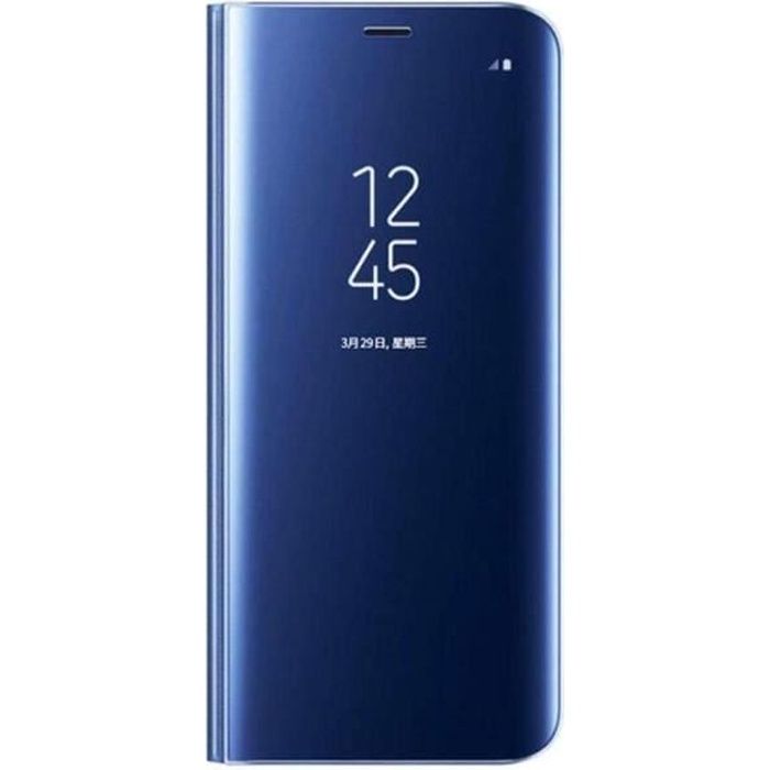 Coque Samsung Galaxy Note 9 Clear View Case Etui Flip Clair Transparente Anti-Empreintes Plating Mirror Housse pour Note 9 (Bleu)