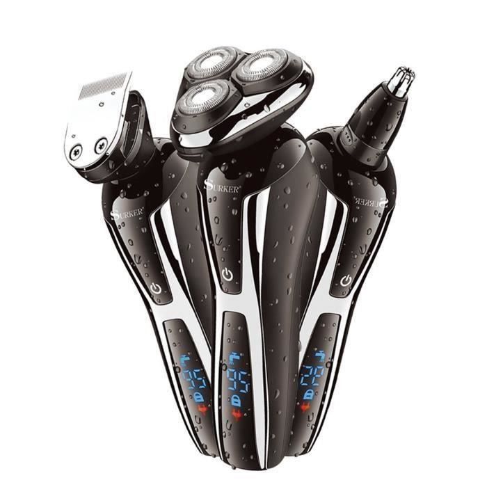 Rasoir électrique rechargeable 3D pour Hommes Rasoir rotatif étanche 3 en 1 Tondeuses à Cheveux sans fil Rasoir