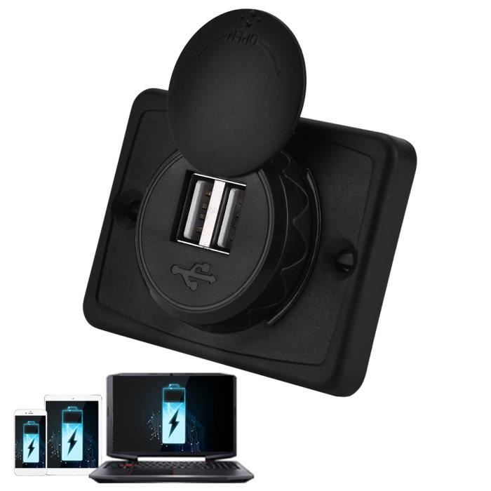 Chargeur USB pour voiture, voiture double ABS noir port USB prise chargeur prise 12V LED étanche HB057