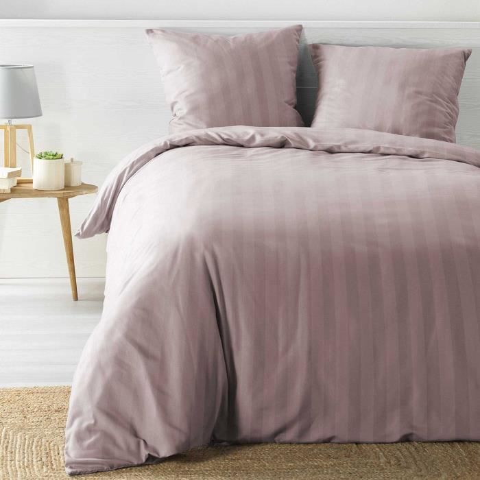 Housse de couette 220x240 + 2 taies Cléo rose microfibre Rose