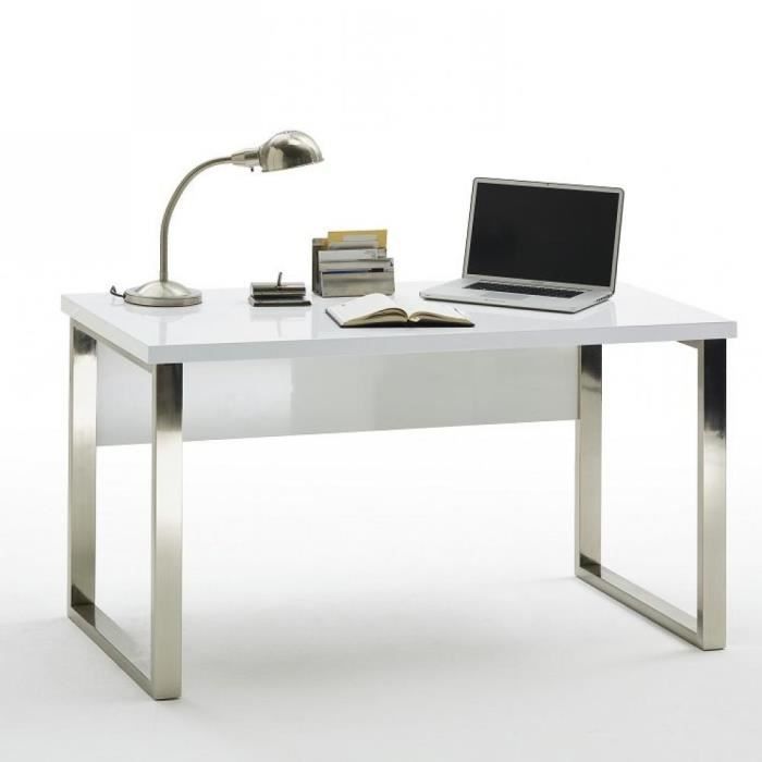 Bureau ALTONA laqué blanc brillant piétement métal chromé blanc Metal Inside75