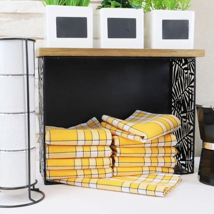 LINANDELLE - Lot de 10 serviettes de tables coton carreaux vichy Normand NELLY - Jaune