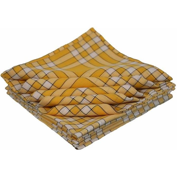 LINANDELLE - Lot de 10 serviettes de tables coton carreaux vichy Normand NELLY - Jaune