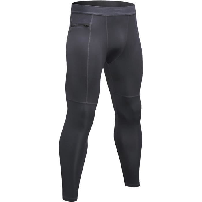 Legging Sport Homme Pantalon de Fitness Avec Poche Zippée de Compression Collant Running Séchage Rapide