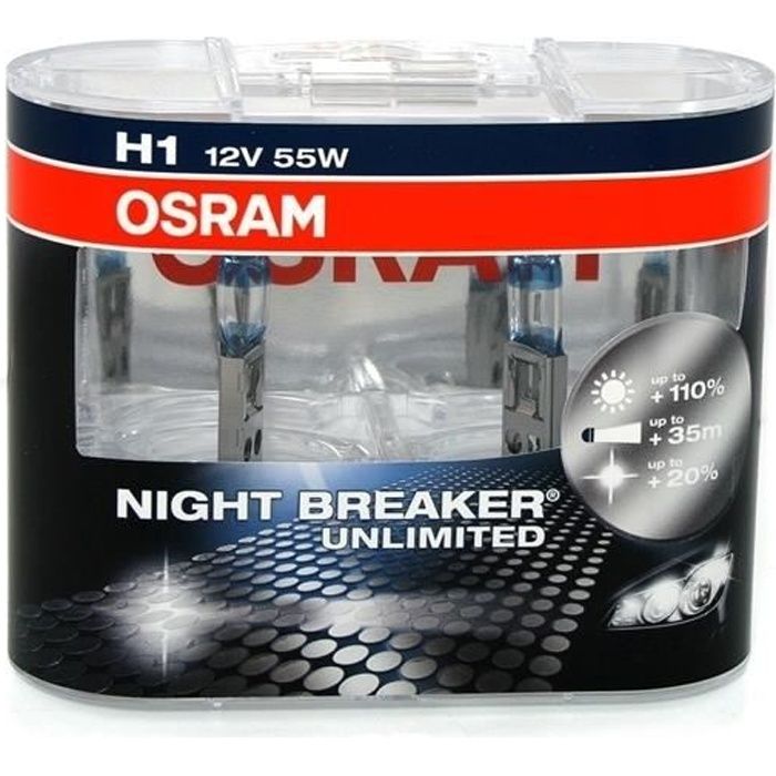 2 AMPOULE H1 12V 55W OSRAM NIGHT BREAKER UNLIMITED +110 +35 +20