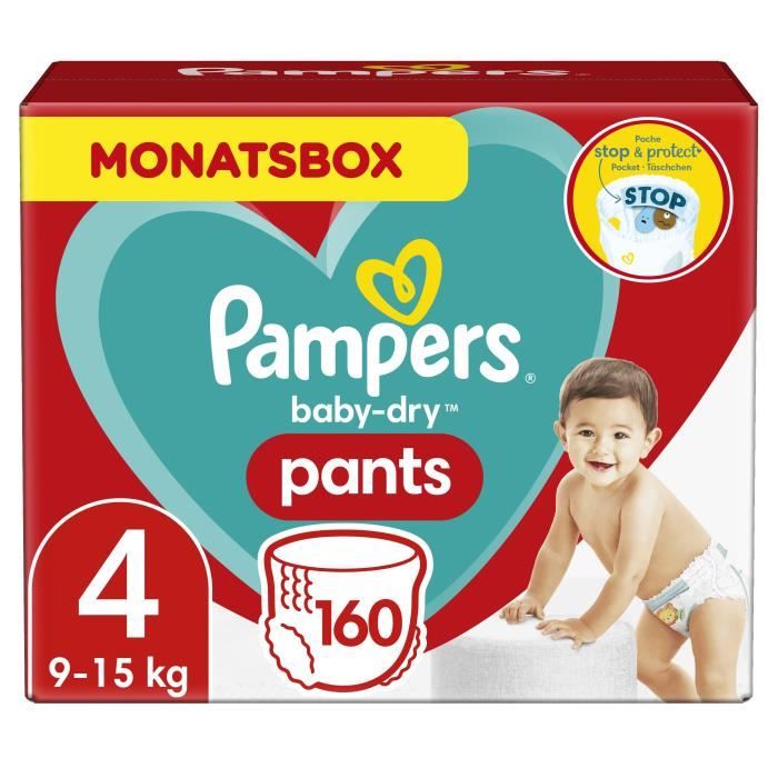 PAMPERS Baby-Dry Pants Taille 4 , 9-15kg, 160 Couches - Pack 1 Mois