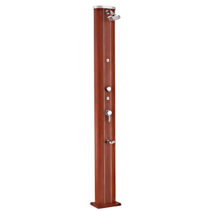 Douche solaire droite alu aspect bois 40 l avec rince-pieds et brumisateur