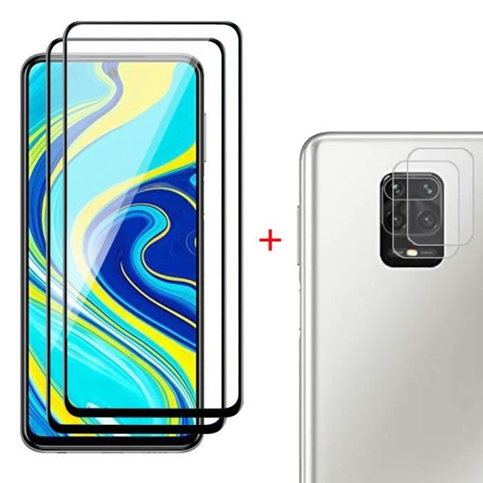 2 Pack pour Xiaomi Redmi Note 9S noir verre trempé + 2 Pack Caméra Arrière Verre Trempé Protecteur