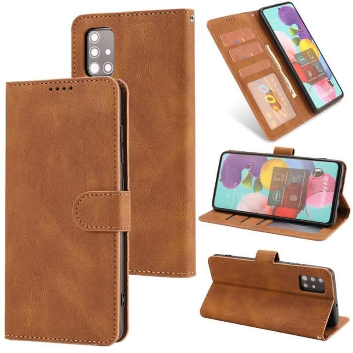 Étui Samsung Galaxy A32 (5G), Portefeuille à Rabat Porte-Cartes en Cuir Housse Protection Simple Ultra-fin Support, Marron