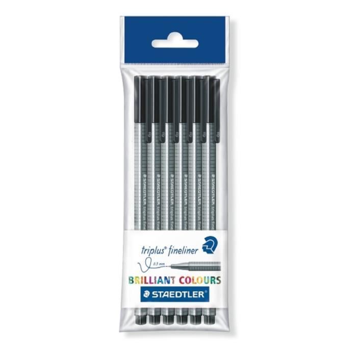 Staedtler - Triplus FineLiner 334 - Polybag 6 Feutres Pointe SuperFine 0,3 mm Noir: Fournitures de bureau
