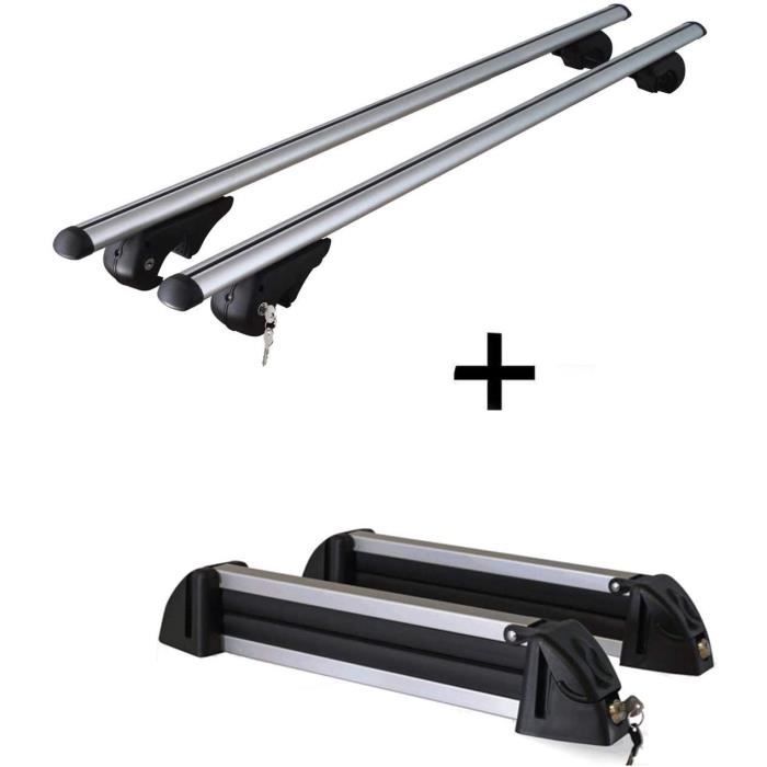 VDP Galerie de Toit Rio 120 + Porte-Skis/Porte-Surfs/Porte-Skis Aluminium 4 Paire Ski Compatible Avec Peugeot 2008 à Partir De 2013