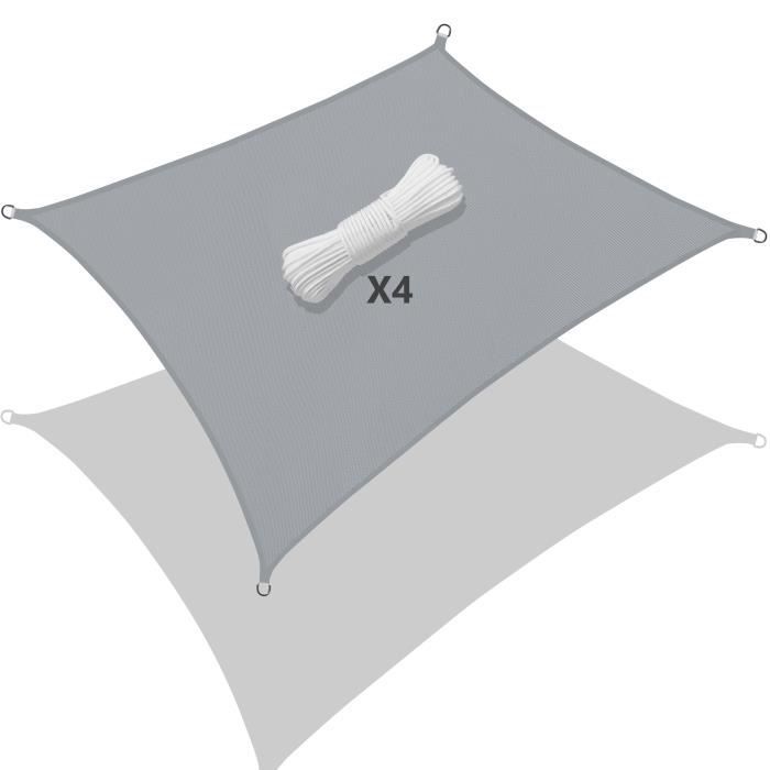 Voile d’ombrage Rectangulaire Imperméable Polyester avec Corde 3x4m Gris