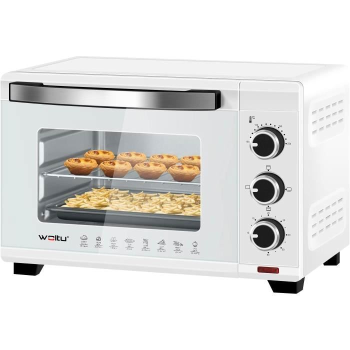 WOLTU Mini four électrique avec rôtissoire et plaque de cuisson,Four à rôtir,20 Litres, 1400 w, Blanc