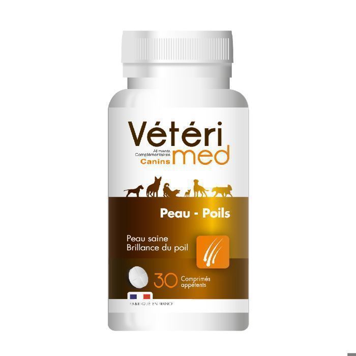 Complément Alimentaire - Vétérimed - Peau-Poils - 30 Comprimés - Fabriqué en France - Chien