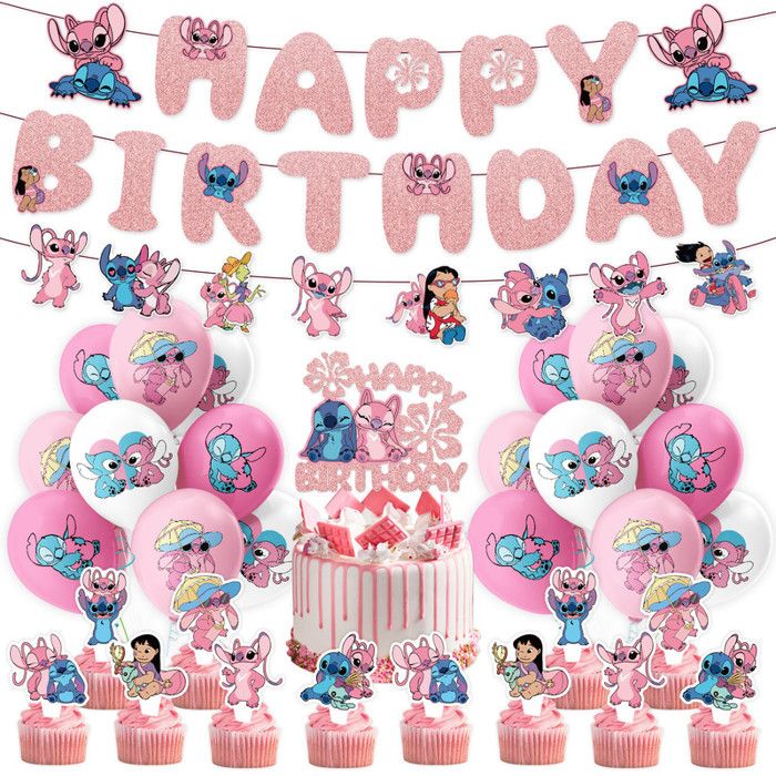 Stitch Balloon Cake Cupcake Toppers Décorations de fête d’anniversaire pour enfants Fournitures de fête d’anniversaire A