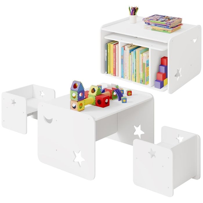 WOLTU 1 Table D'enfant Avec 2 Chaises Pour Enfants D'âge Préscolaire Total 3 Pièces,Blanc