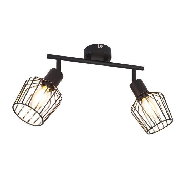 Spot de plafond - NETTLIFE - Plafonnier 2 ampoules - E14 - Métal noir orientable 350° - Vintage