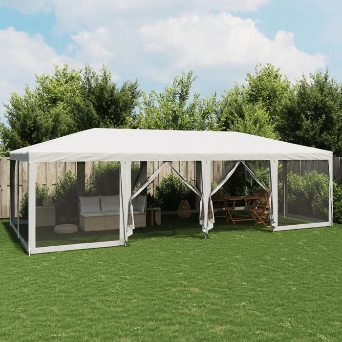 vidaXL Tente de fête avec 12parois latérales en maille blanc 8x4m PEHD tente tente à baldaquin auvent de gazebo tente de 4010071