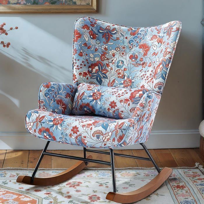 Fauteuil à Bascule HomeMiYN - Chic Design en motif Floral avec Cadre métallique