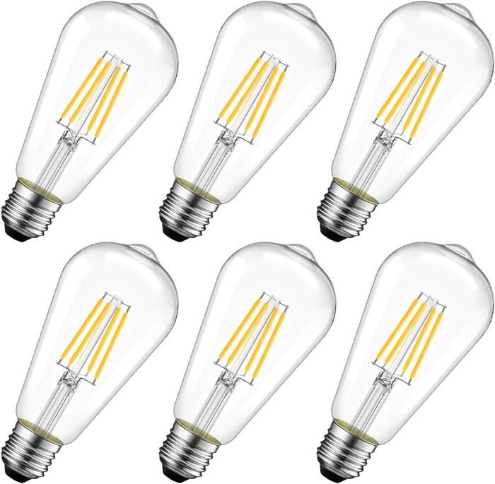 8W Ampoule LED Filament E27 ST64 Equivalent à Ampoule Incandescente 60W 2700K Blanc Chaud Lot de 6