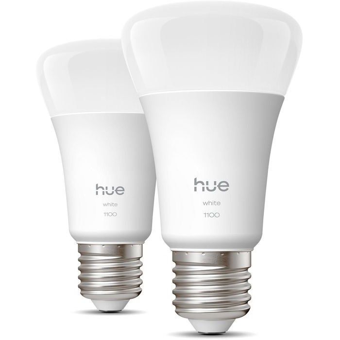 Pack de 2 ampoules LED connectées A60 - PHILIPS HUE - Lumière blanche chaude - 2700K - Culot E27 - 95 W - 1100 lumens