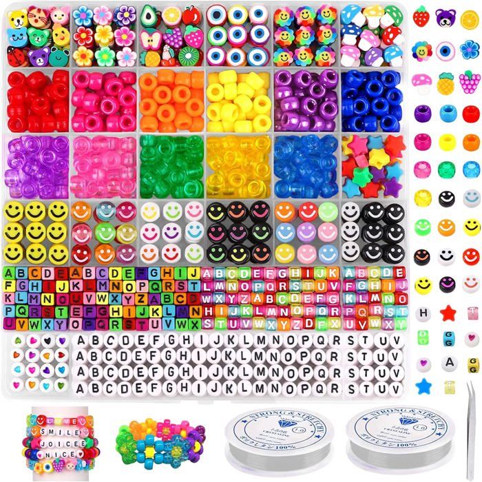 Kit de fabrication de bracelets pour filles, 7 200 perles d'argile, bracelets d'amitié pour