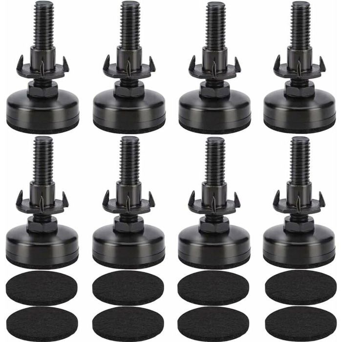 Pieds réglables pour meubles - PZCC - Lot de 8 - Charge 300 kg - Nylon - Noir