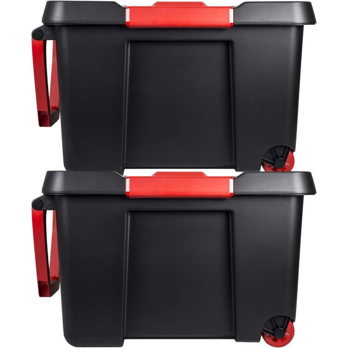 Lot de 2 Malles 120 l avec couvercle roulettes poignée de traction - Structure renforcée - Empilable