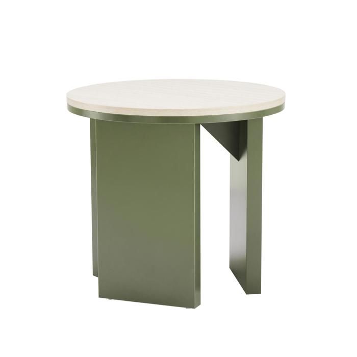 Table basse effet bois ronde diam 50 cm vert olive Bonny - Oviala