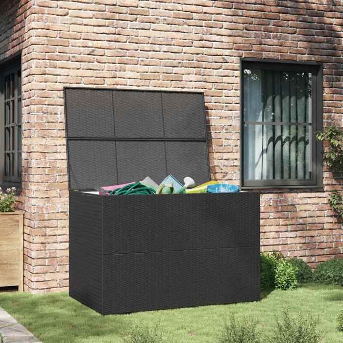 Noir Meuble Coffre de jardin - ZENCORE® Boîte de rangement de jardin - noir 150x100x100cm - résine tressée Top668663441