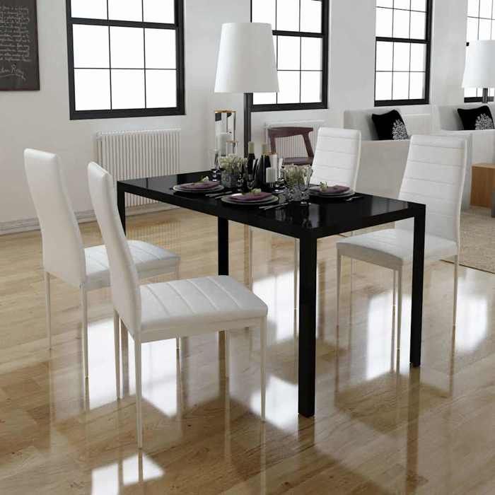 Promo étéEnsemble de table à manger (cinq pièces)- SWEETY - Table de salon + 4 chaises de cuisine - noir et blanc 105x60x74cm 5872