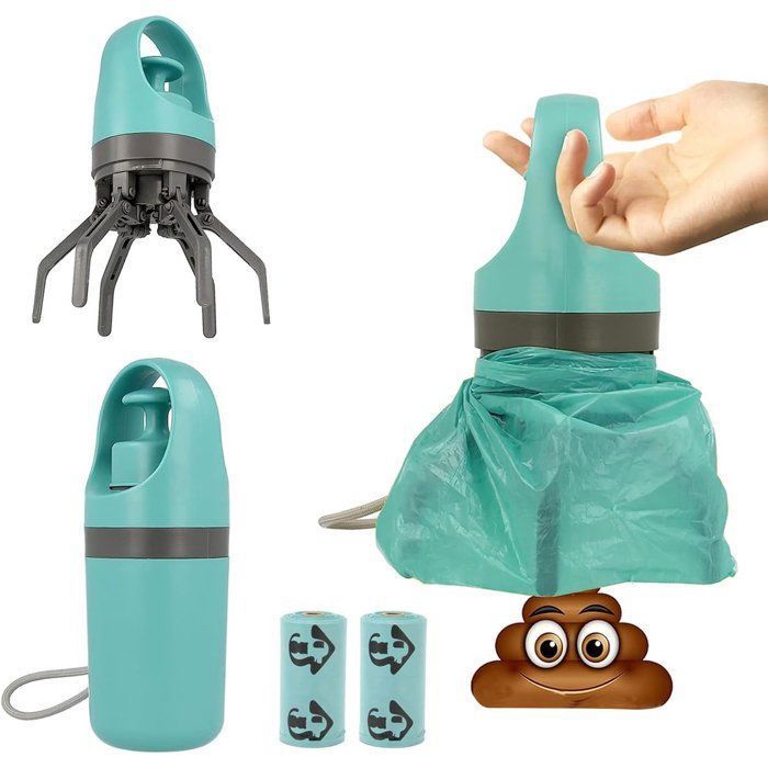 Ramasse-crottes pour chiens - Comprend deux sacs à crottes - Ramasse-crottes portable sans contact - Sélecteur de crottes pou Femeo