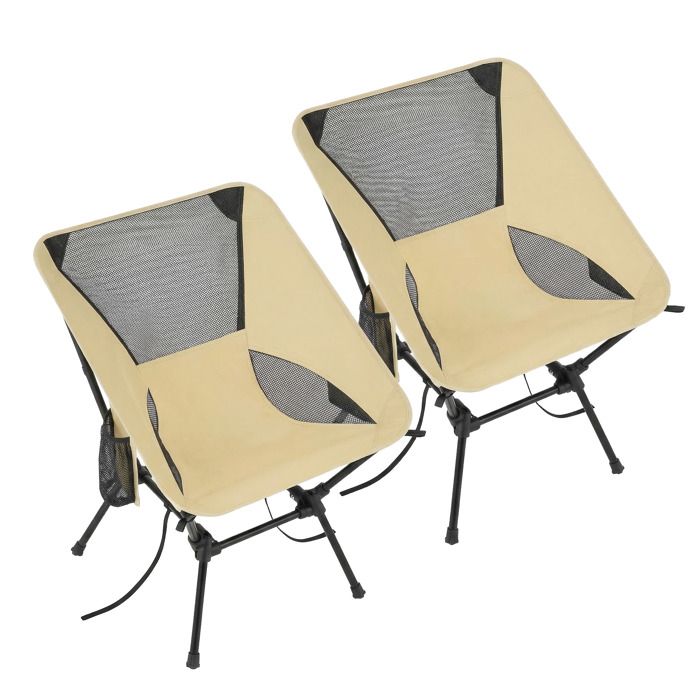 Chaise De Camping Lot de 2 Chaises de Plage avec 2 Poches pour Voyage Supporte 150 kg Marron