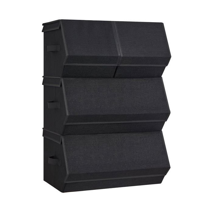 Boîte de Rangement avec Couvercle Lot de 4 Coffre Panier Empilable avec Fermetures Magnétiques en Noir No HOUSSE DE RANGEMENT