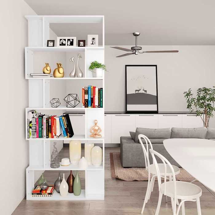 Magnifique Bibliothèque/Séparateur de pièce Blanc Bois dingénierie - design polyvalent - pour maison - Blanc 30 kg 2026_589475