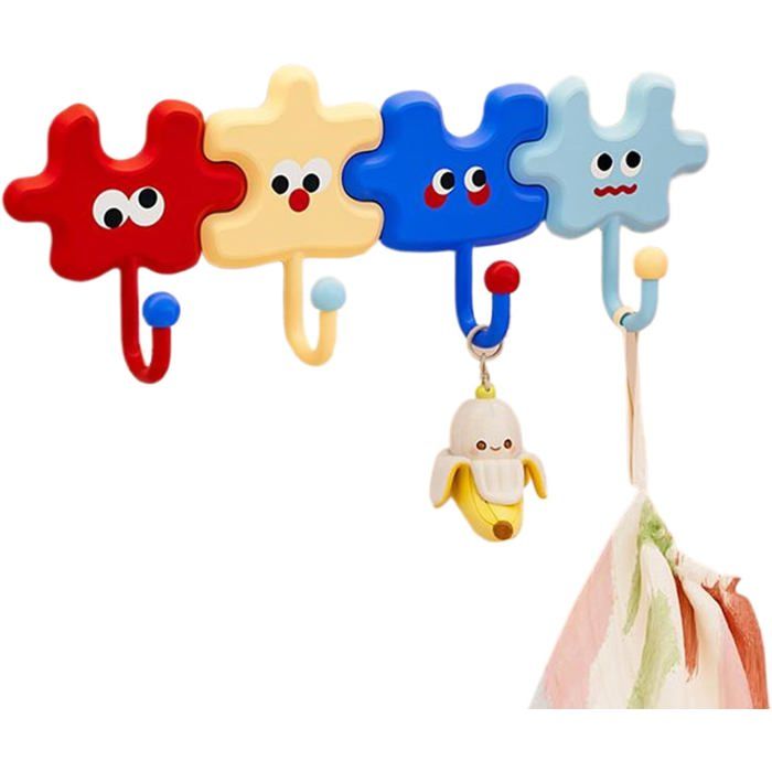 Porte-clés adhésif puzzle dessin animé - KAGOLOW - Support de rangement mural - Porte-serviettes