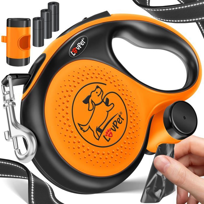 Laisse à enrouleur pour chiens - LOVPET - Poignée ergonomique antidérapante - Rallonge 360° Laisse à enrouleur pour chiens - LOVPET - Poignée ergonomique antidérapante - Rallonge 360°